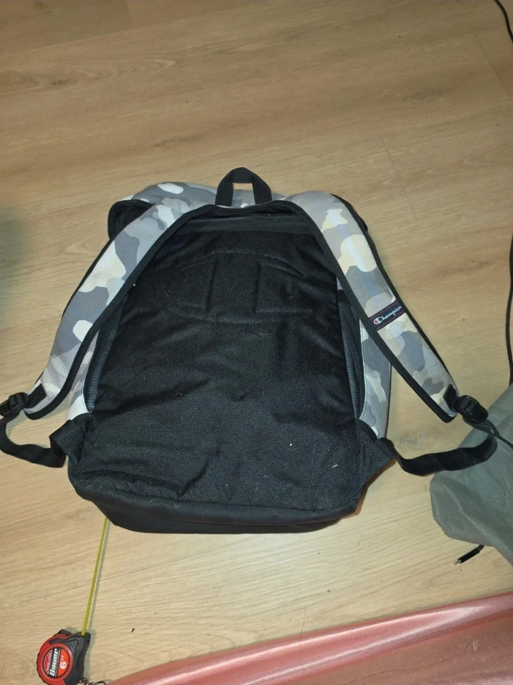 Champion Gray Camo Backpack with Red Logo